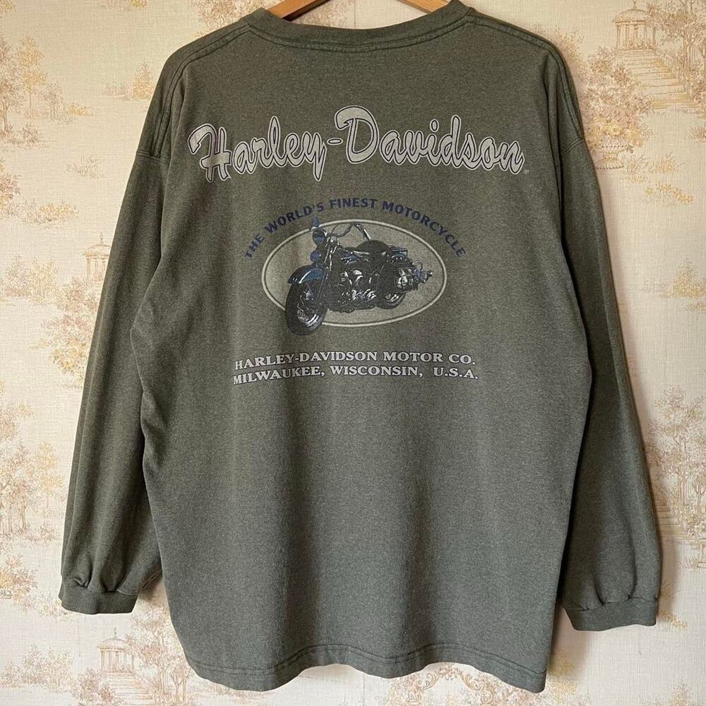Vintage 90s Harley-Davidson Henley | Milwaukee Sage Green | Size L - Picture 5 of 8